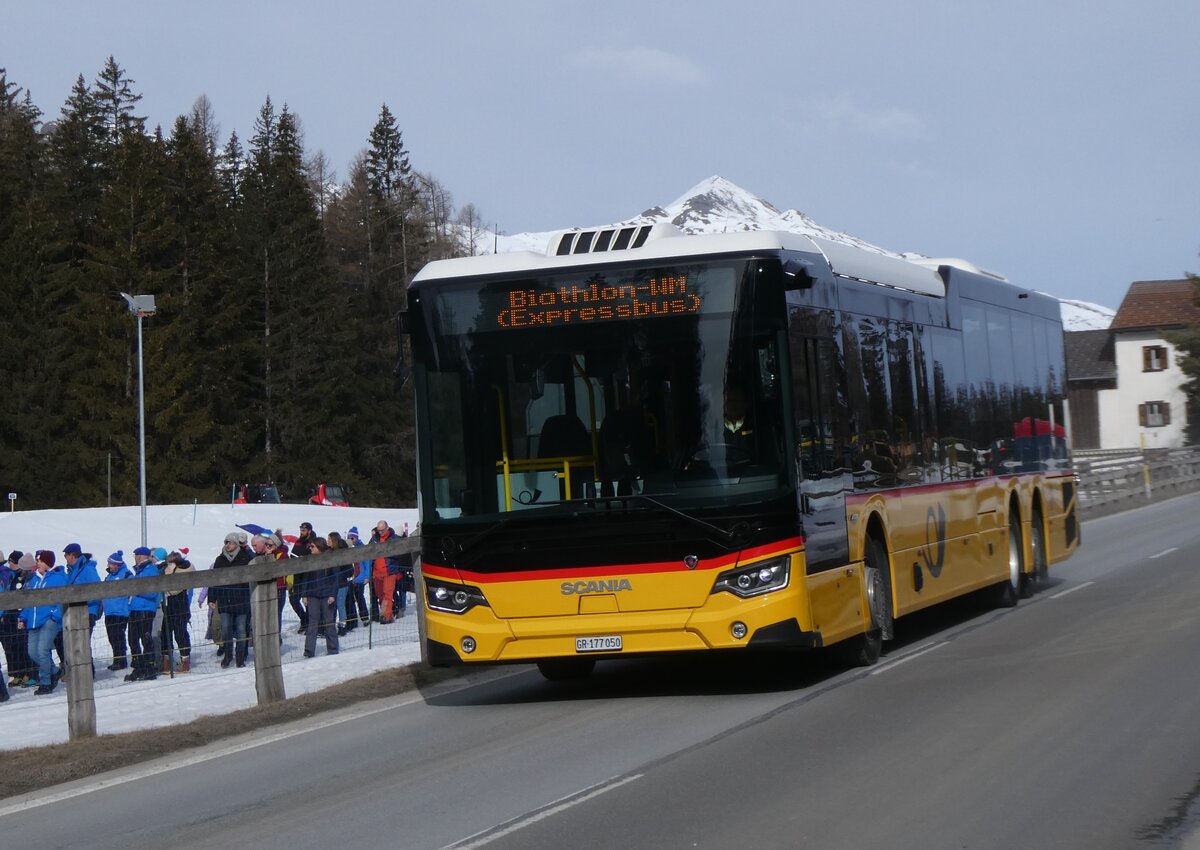 (272'336) - PostAuto Graub�nden - GR 177'050/PID 12'108 - Scania am 22. Februar 2025 in Lantsch/Lenz, Biathlon-WM