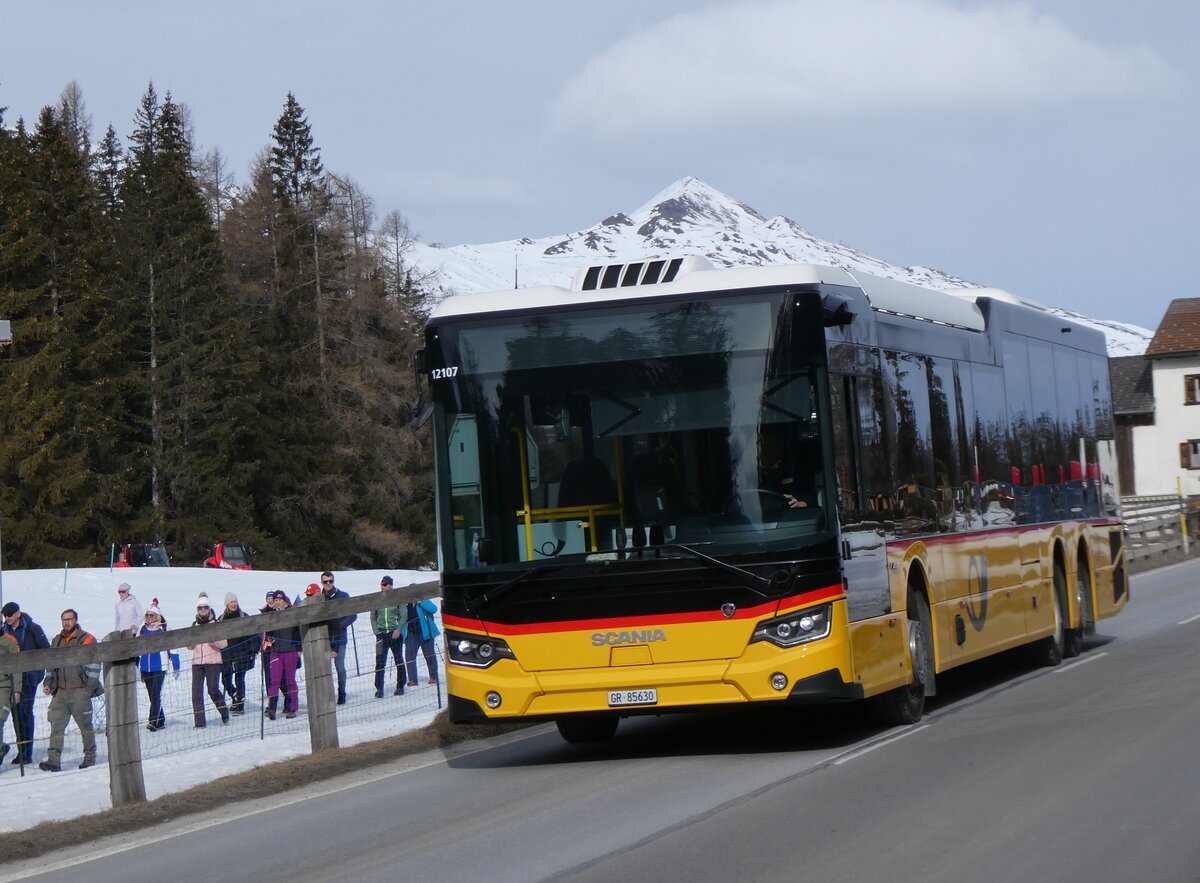 (272'344) - PostAuto Graub�nden - GR 85'630/PID 12'107 - Scania am 22. Februar 2025 in Lantsch/Lenz, Biathlon-WM
