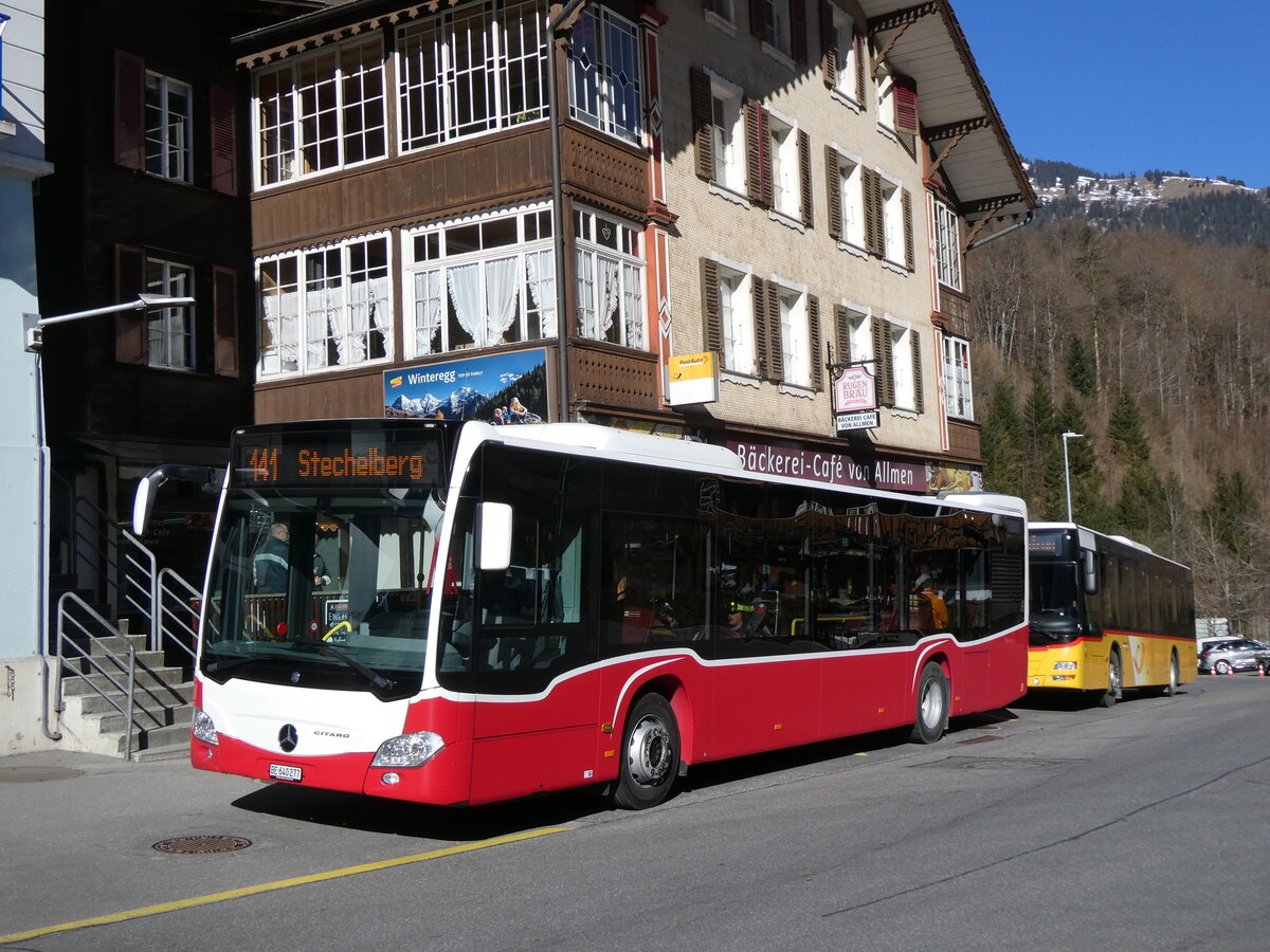 (272'683) - PostAuto Bern - BE 640'277/PID 12'318 - Mercedes (ex Wiener Linien, A-Wien Nr. 8158) am 8. M�rz 2025 beim Bahnhof Lauterbrunnen
