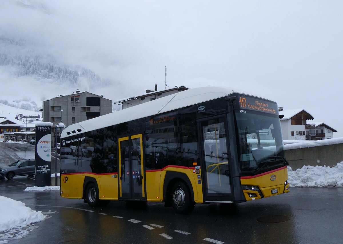 (272'870) - PostAuto Graub�nden - GR 162'994/PID 12'082 - eSolaris am 14. M�rz 2025 in Flims, Bergbahnen