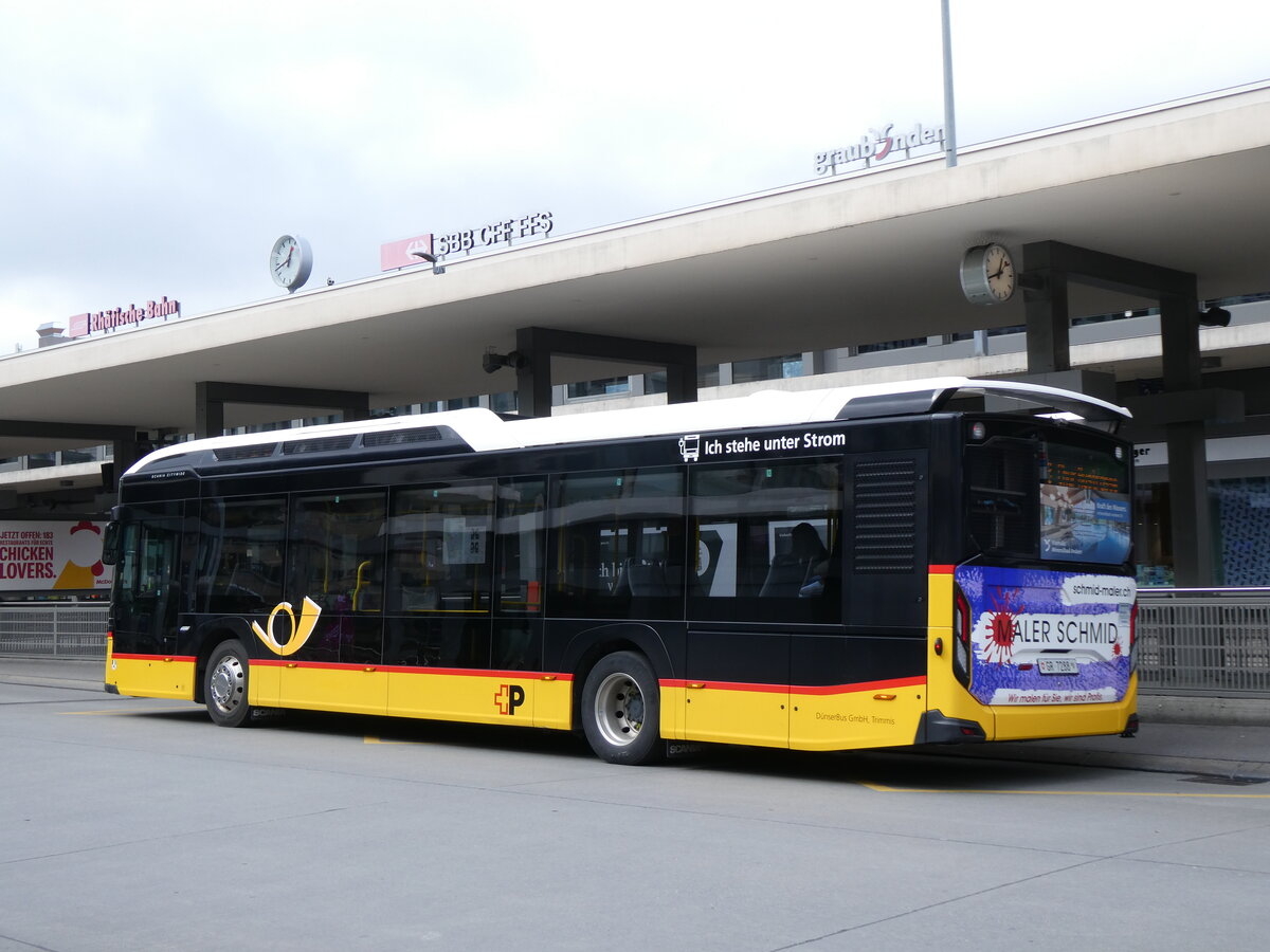 (272'916) - D�nser, Trimmis - GR 7288/PID 11'893 - eScania (ex GR 165'792) am 14. M�rz 2025 beim Bahnhof Chur