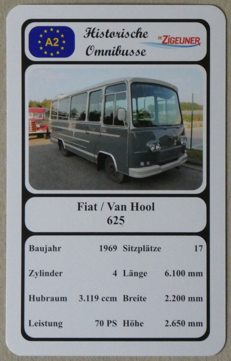 (273'037) - Quartett-Spielkarte mit Fiat / Van Hool 625 von 1969 am 16. M�rz 2025 in Thun