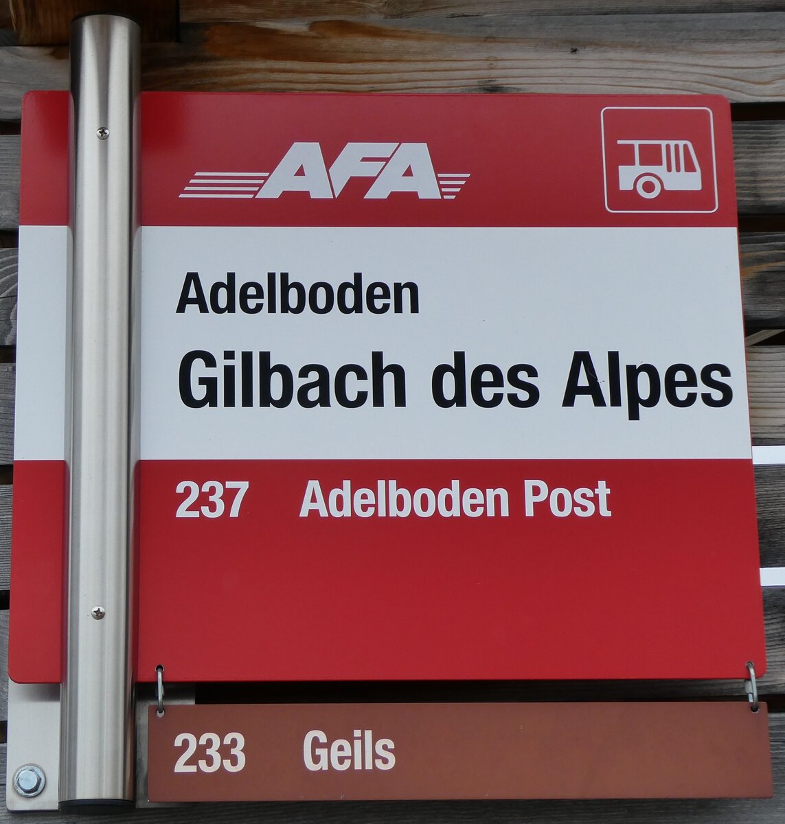 (273'047) - AFA/Portenier-Haltestellenschild - Adelboden, Gilbach des Alpes - am 17. M�rz 2025