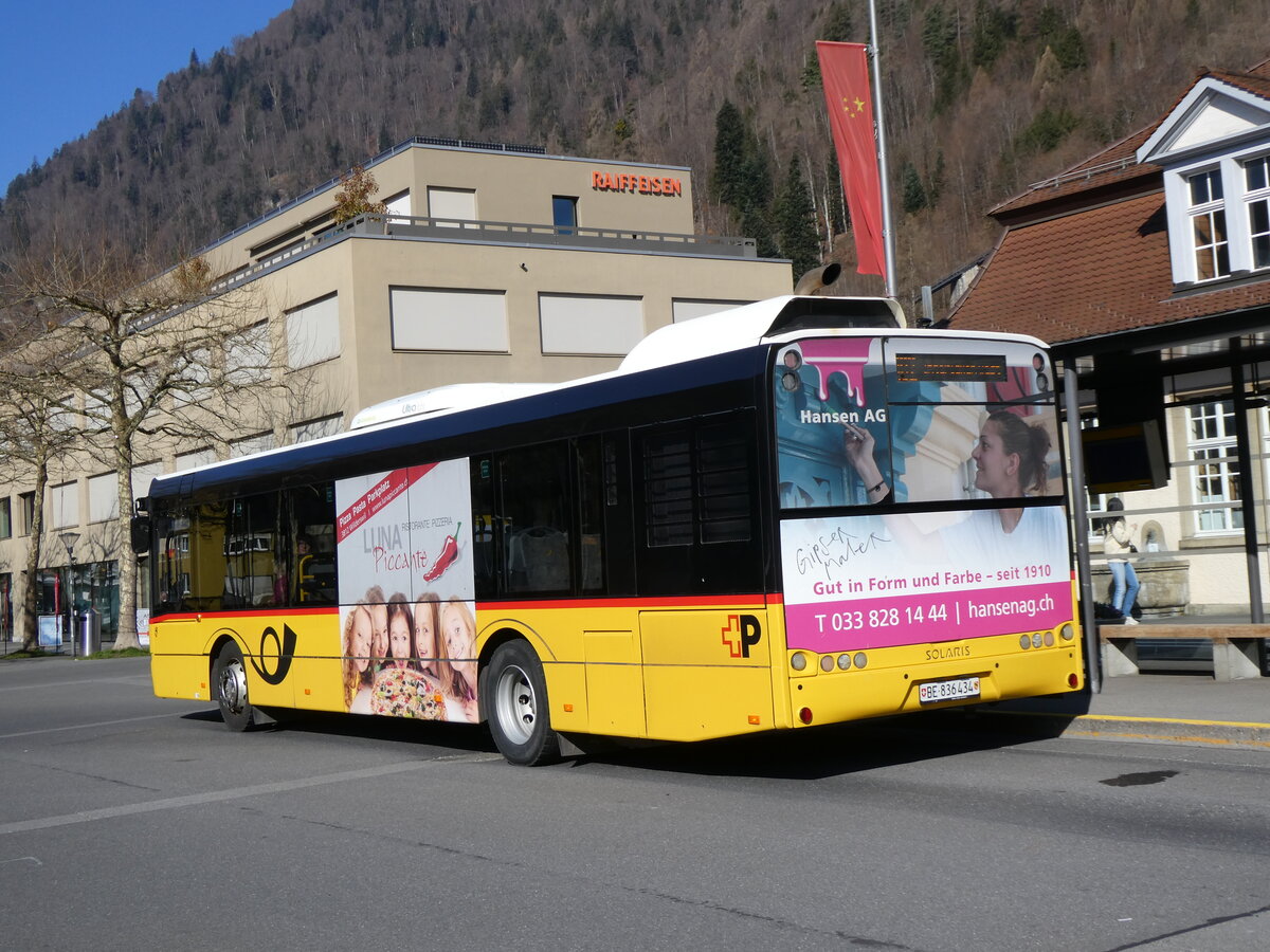 (273'057) - PostAuto Bern - BE 836'434/PID 10'340 - Solaris (ex Nr. 581) am 18. M�rz 2025 beim Bahnhof Interlaken Ost