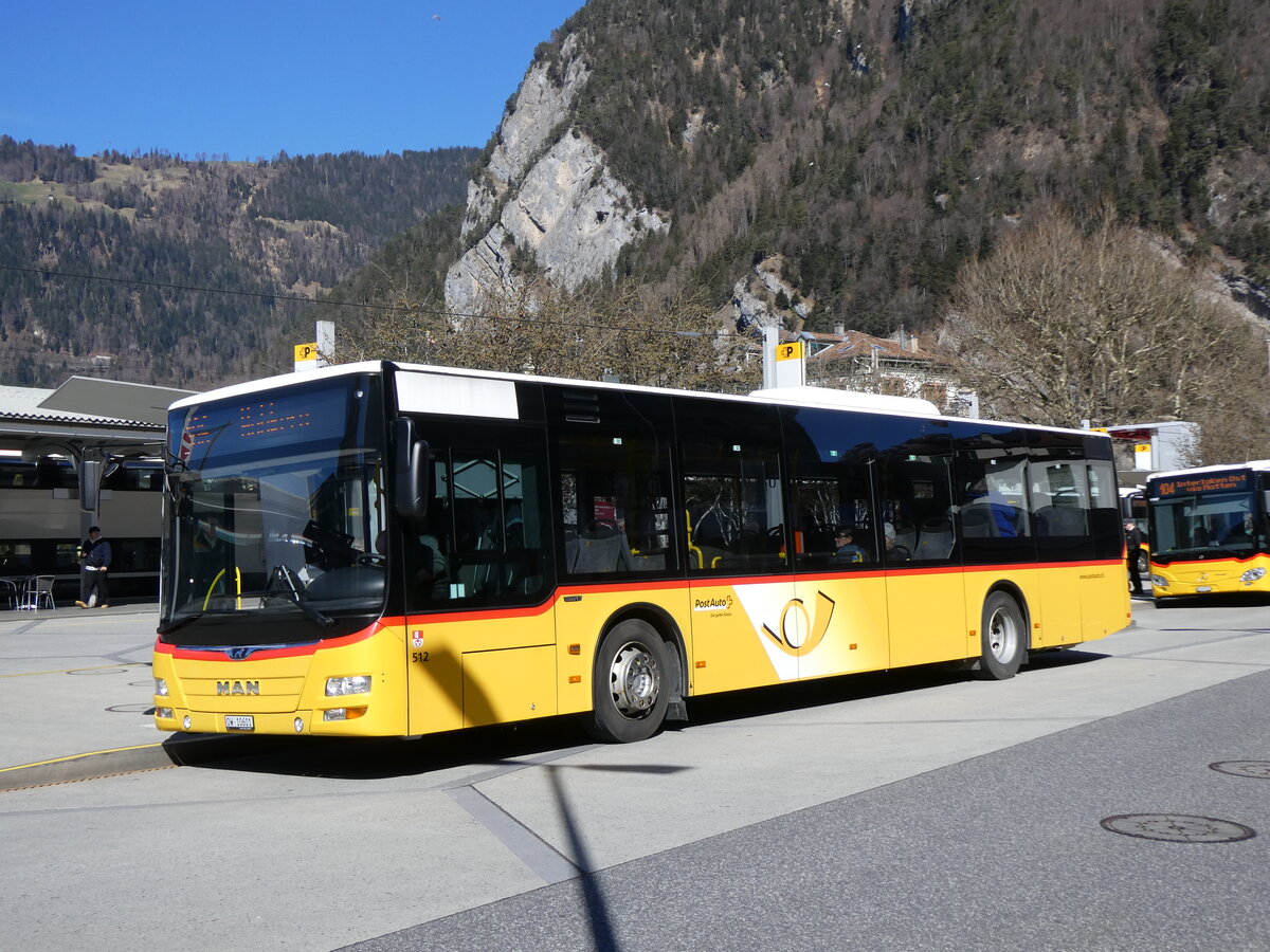 (273'089) - PostAuto Zentralschweiz - Nr. 512/OW 10'601/PID 10'591 - MAN (ex Nr. 1; ex Dillier, Sarnen Nr. 1) am 20. M�rz 2025 beim Bahnhof Interlaken West