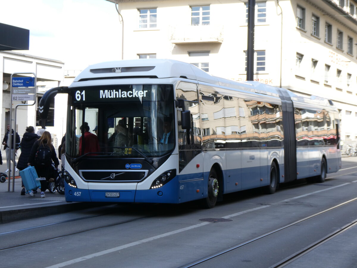 (273'165) - VBZ Z�rich - Nr. 457/ZH 501'457 - Volvo am 24. M�rz 2025 beim Bahnhof Z�rich Oerlikon