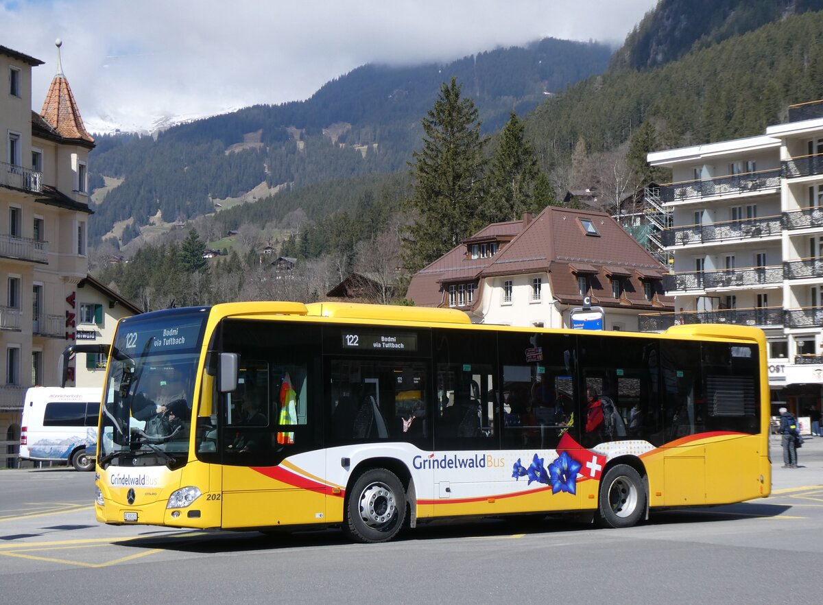 (273'263) - GrindelwaldBus, Grindelwald - Nr. 202/BE 908'202 - Mercedes am 28. M�rz 2025 beim Bahnhof Grindelwald