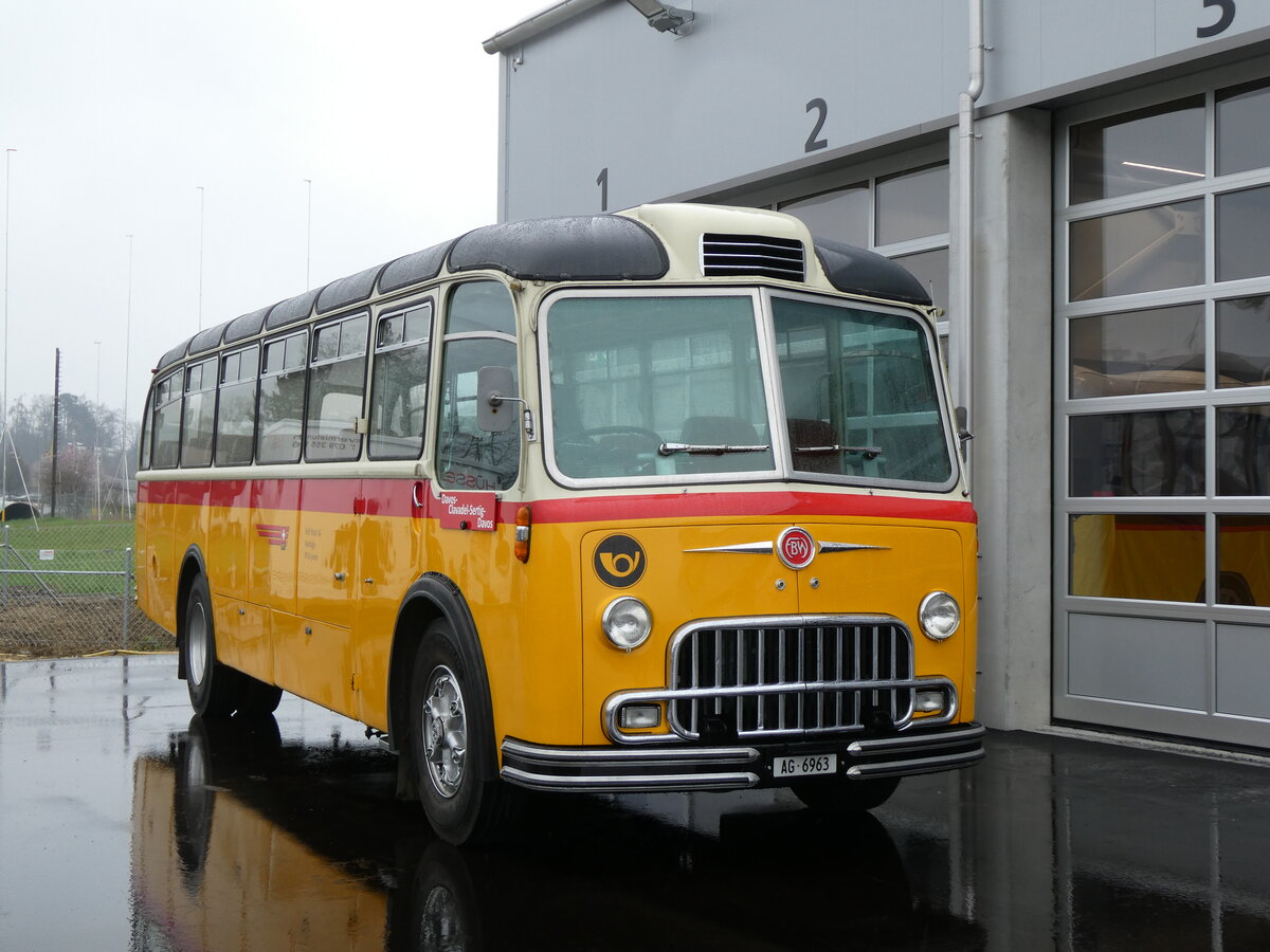 (273'313) - Stutz, Jonen - AG 6963 - FBW/R&J (ex Tanner&Lambach, Reigoldswil Nr. 2; ex Hunziker, R�schlikon; ex P 24'059; ex P 21'559) am 29. M�rz 2025 in Affoltern, Garage