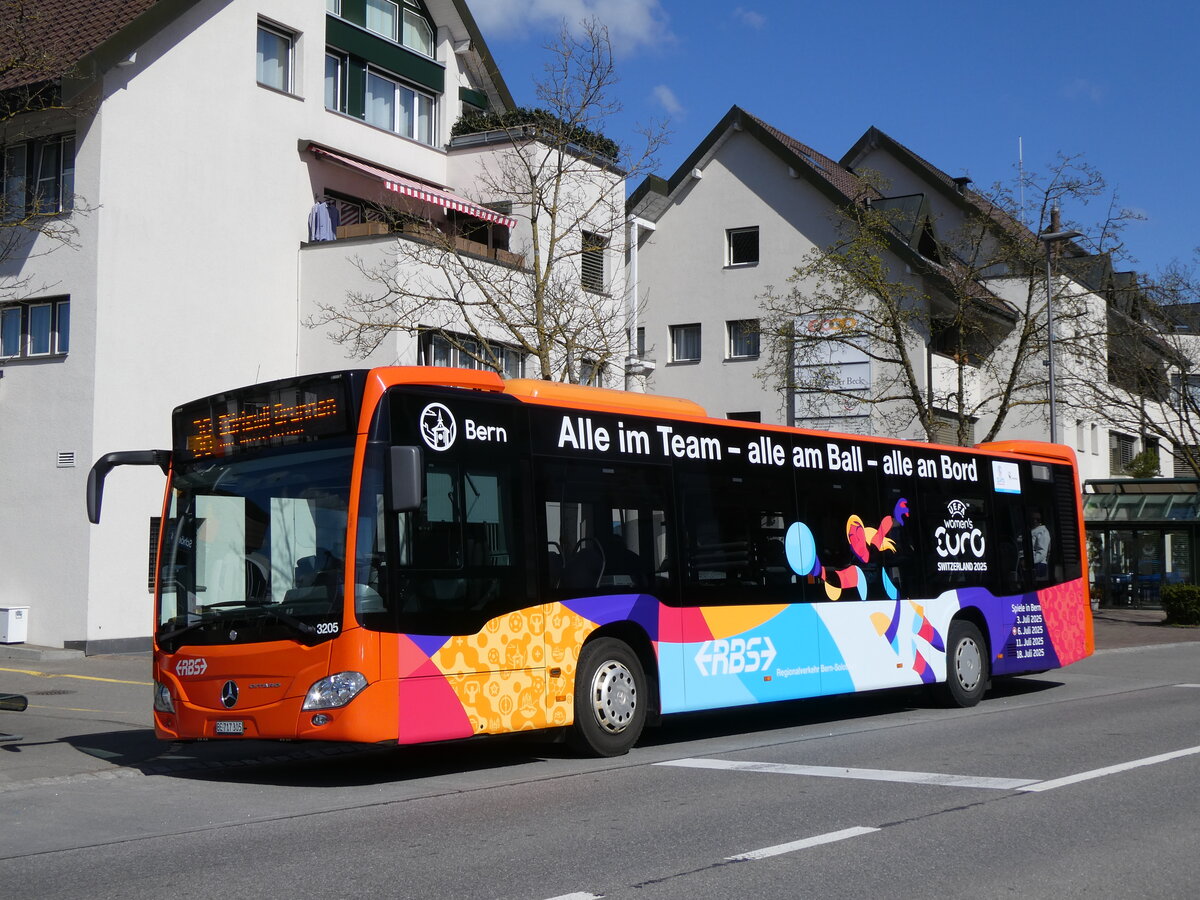 (273'473) - RBS Worblaufen - Nr. 3205/BE 717'305 - Mercedes (ex Nr. 5) am 31. M�rz 2025 beim Bahnhof Sch�nb�hl