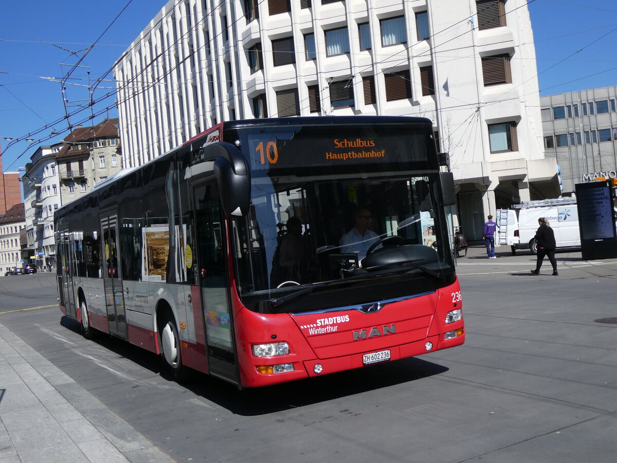 (273'498) - SW Winterthur - Nr. 236/ZH 602'236 - MAN am 2. April 2025 beim Hauptbahnhof Winterthur