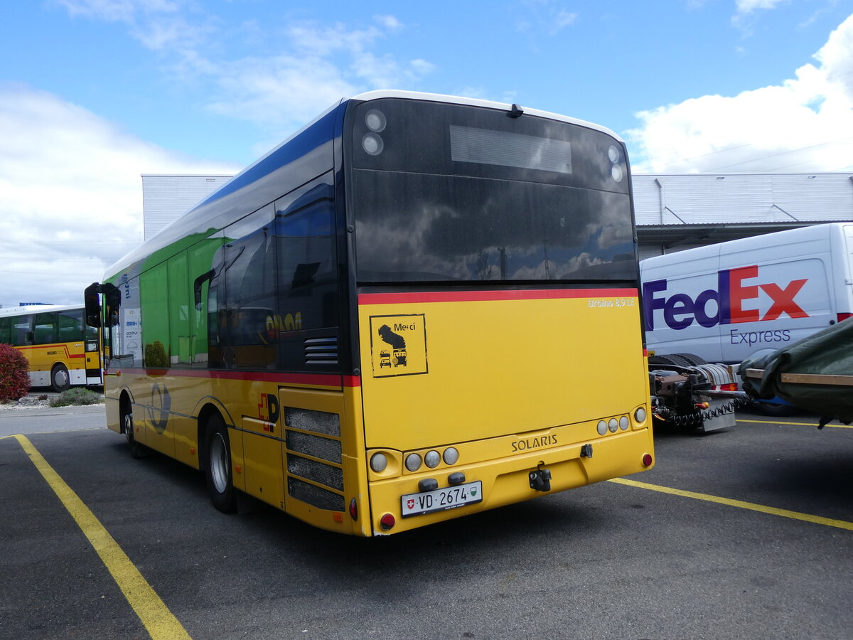 (274'068) - CarPostal Ouest - VD 2674/PID 11'228 - Solaris (ex Faucherre, Moudon; ex CarPostal Ouest NE 49'619) am 18. April 2025 in Kerzers, Interbus 