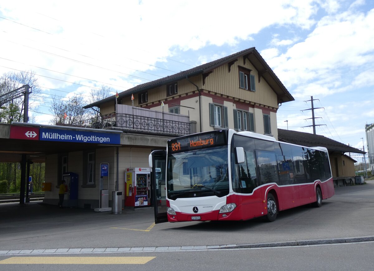 (274'121) - PostAuto Ostschweiz - TG 158'216/PID 12'413 - Mercedes (ex Wiener Linien, A-Wien Nr. 8153) am 22. April 2025 beim Bahnhof M�llheim-Wigoltingen