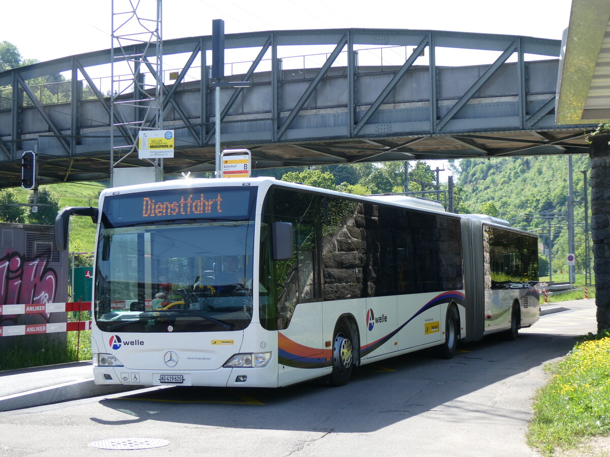(274'425) - PostAuto Nordschweiz - Nr. 23/AG 419'620/PID 5541 - Mercedes (ex Inderm�hle, Rekingen Nr. 151; ex Twerenbold, Baden Nr. 23) am 2. Mai 2025 beim Bahnhof Aesch