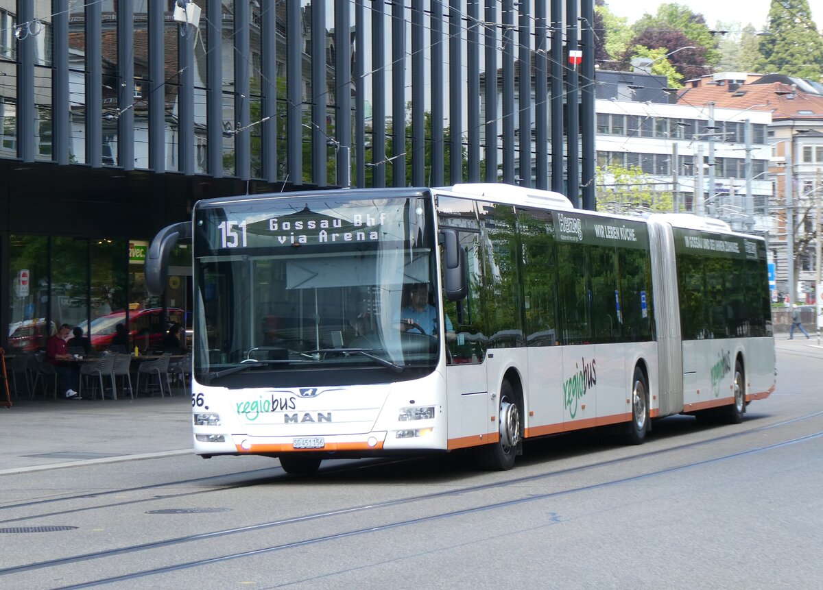 (275'579) - Regiobus, Gossau - Nr. 56/SG 451'156 - MAN am 15. Mai 2025 beim Bahnhof St. Gallen