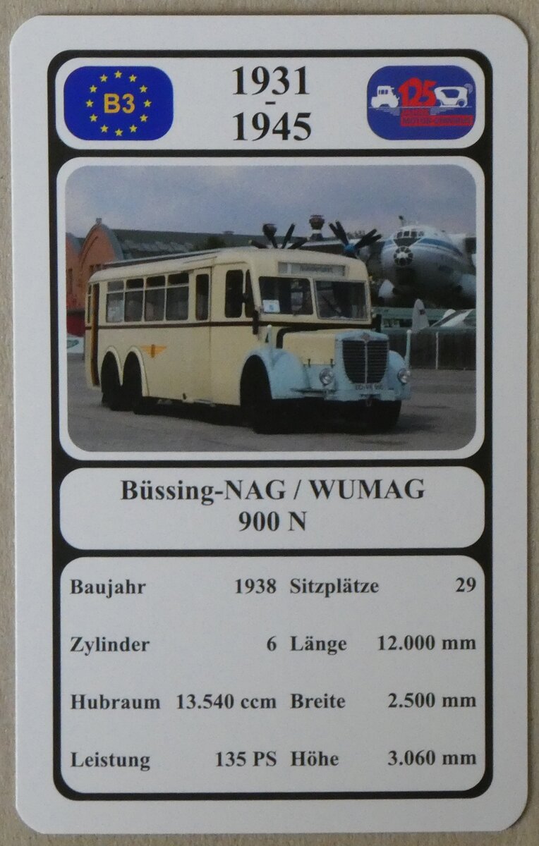 (275'690) - Quartett-Spielkarte mit B�ssing-NAG / WUMAG 900 N von 1938 am 18. Mai 2025 in Thun