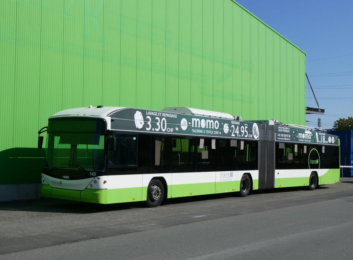 (275'694) - transN, La Chaux-de-Fonds - Nr. 145 - Hess/Hess Gelenktrolleybus (ex TN Neuch�tel Nr. 145) am 18. Mai 2025 in Kerzers, Interbus
