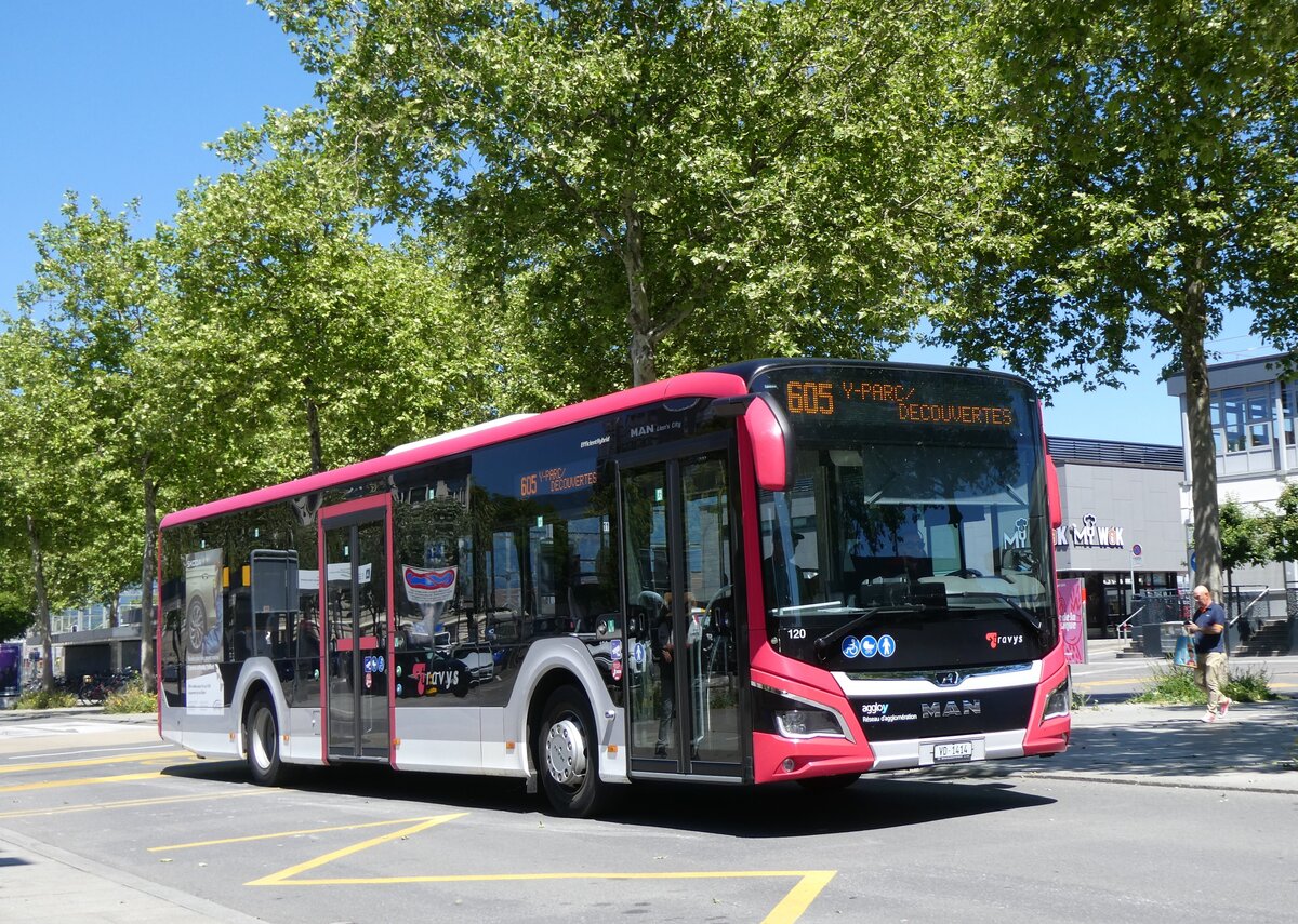 (276'023) - TRAVYS Yverdon - Nr. 120/VD 1414 - MAN am 30. Mai 2025 beim Bahnhof Yverdon