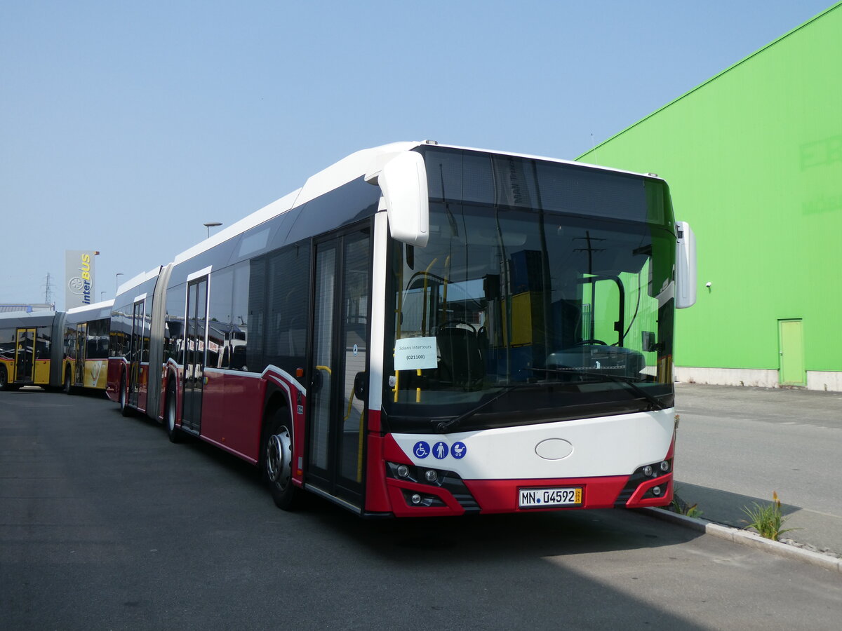 (276'506) - Aus Oesterreich: PostBus - MN 04'592 (BD 15'715) - Solaris am 9. Juni 2025 in Kerzers, Interbus (deutsches Kennzeichen)