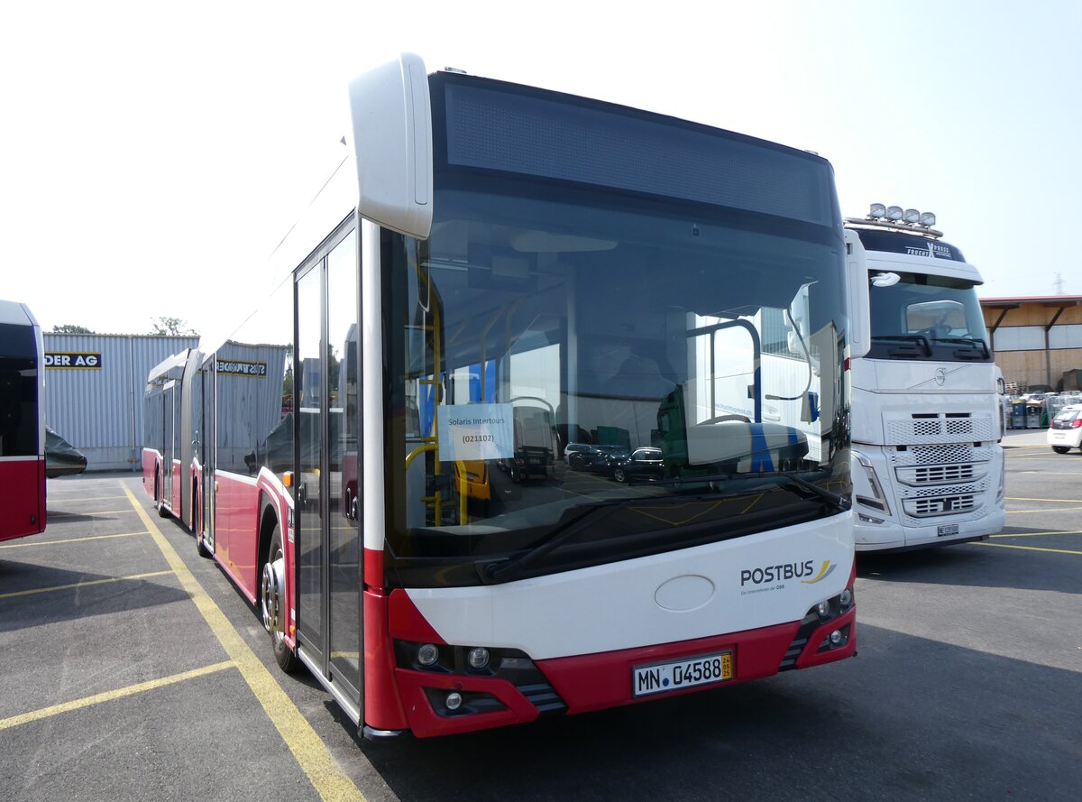 (276'526) - Aus Oesterreich: PostBus - MN 04'588 (BD 15'717) - Solaris am 9. Juni 2025 in Kerzers, Interbus