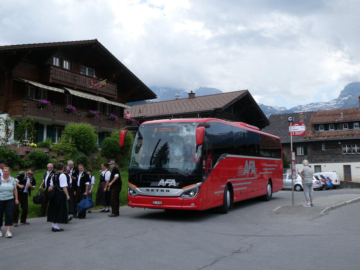 (277'198) - AFA Adelboden - Nr. 26/BE 26'708 - Setra am 21. Juni 2025 beim Bahnhof Lenk