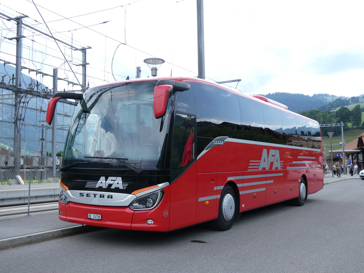 (277'209) - AFA Adelboden - Nr. 26/BE 26'708 - Setra am 21. Juni 2025 beim Bahnhof Zweisimmen