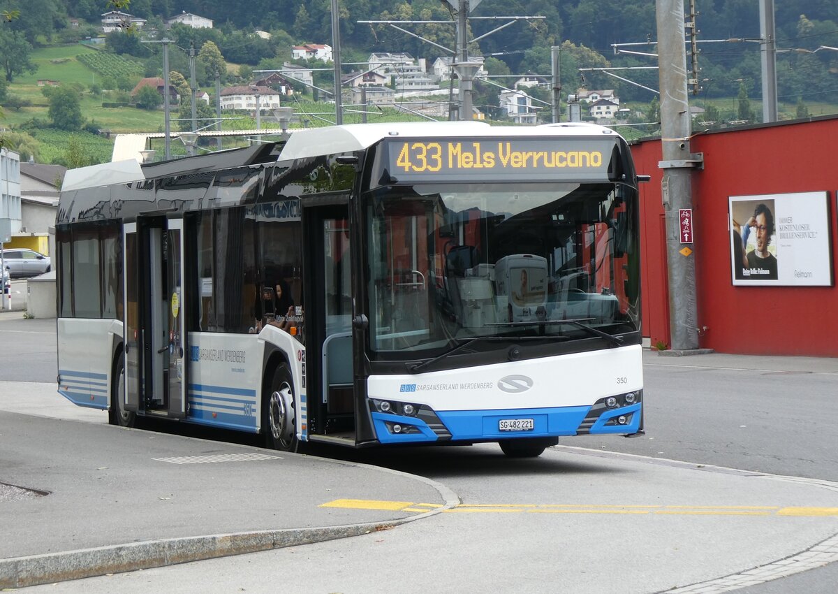 (277'235) - BSW Sargans - Nr. 350/SG 482'221 - Solaris am 26. Juni 2025 beim Bahnhof Sargans
