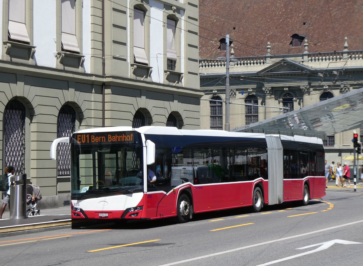 (277'330) - Intertours, Domdidier - Nr. 655/FR 300'655 - Solaris (ex PostBus/A BD 15'720) am 28. Juni 2025 beim Bahnhof Bern