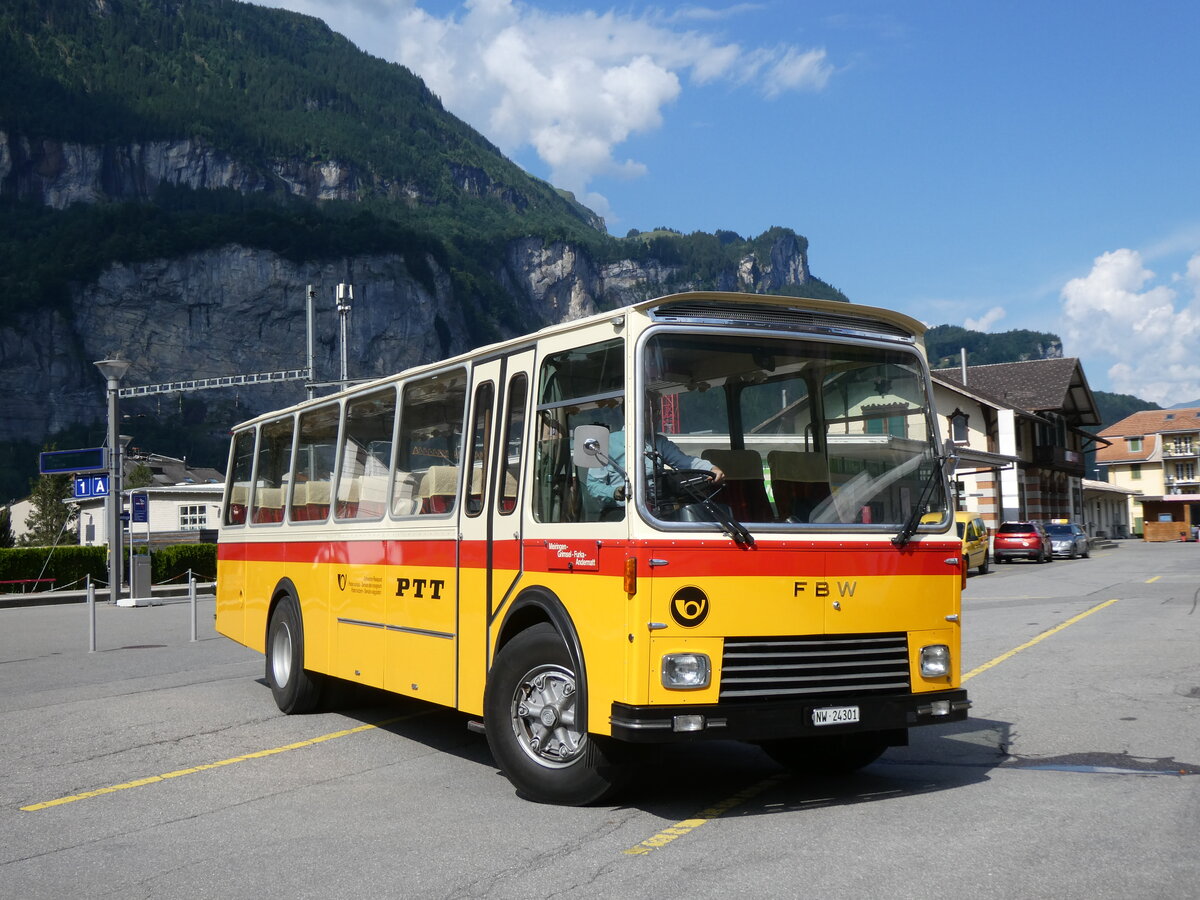 (277'375) - Lambach, Gommiswald - NW 24'301 - FBW/Eggli (ex Tanner+Lambach, Reigoldswil; ex Lambach, Rieden; ex Meier, Gr�t; ex AVG Grindelwald Nr. 13; ex P 24'182) am 1. Juli 2025 beim Bahnhof Meiringen