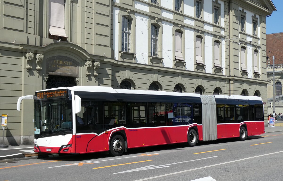 (278'352) - Intertours, Domdidier - Nr. 699/FR 300'699 - Solaris (ex PostBus/A BD 15'716) am 1. August 2025 beim Bahnhof Bern