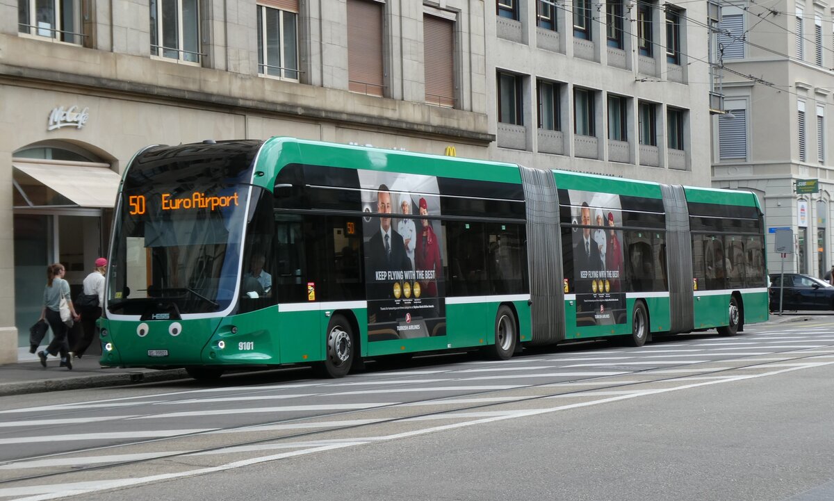 (278'459) - BVB Basel - Nr. 9101/BS 99'801 - eHess am 4. August 2025 beim Bahnhof Basel