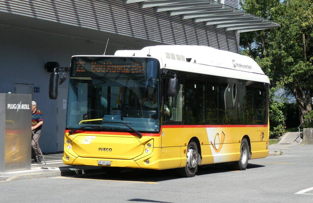 (278'619) - Gessinger, Bad Ragaz - GR 185'404/PID 11'901 - eHeuliez-Iveco am 8. August 2025 beim Bahnhof Landquart
