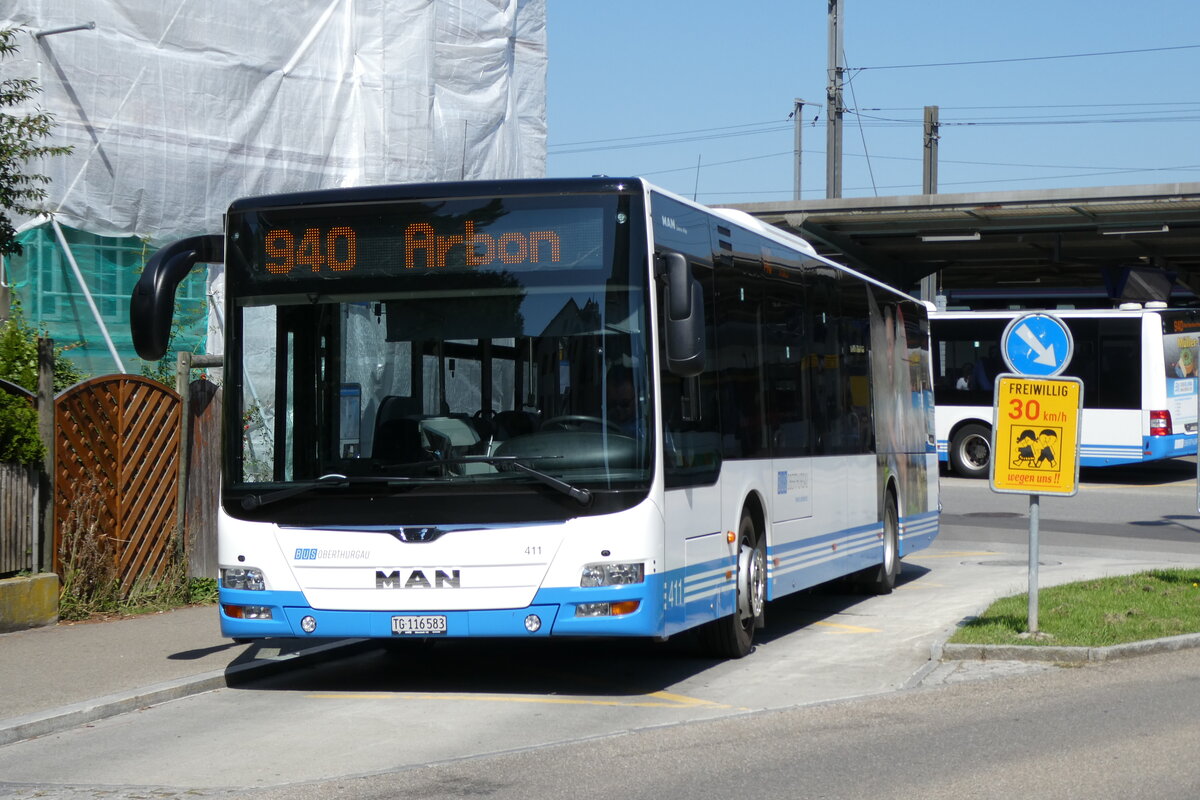 (278'662) - BOTG Amriswil - Nr. 411/TG 116'583 - MAN am 8. August 2025 beim Bahnhof Romanshorn