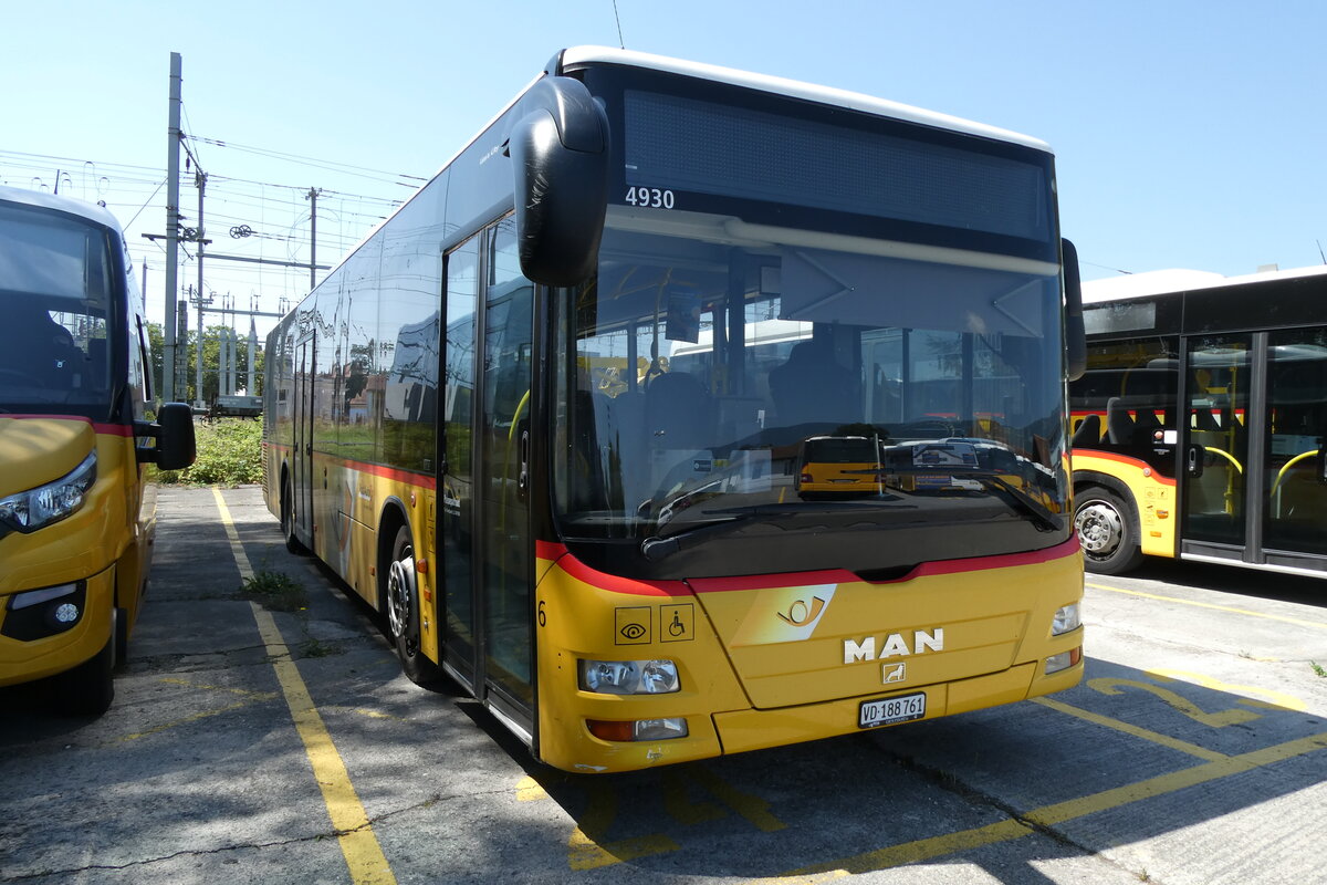 (278'725) - CarPostal Ouest - Nr. 6/VD 188'761/PID 4930 - MAN (ex PostAuto Zentralschweiz Nr. 6; ex Dillier, Sarnen Nr. 6) am 9. August 2025 in Yverdon, Garage