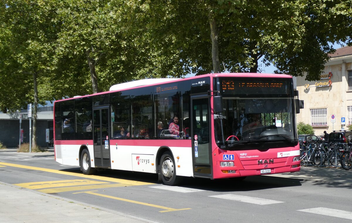 (278'751) - TRAVYS Yverdon - Nr. 224/VD 1218 - MAN am 9. August 2025 beim Bahnhof Yverdon