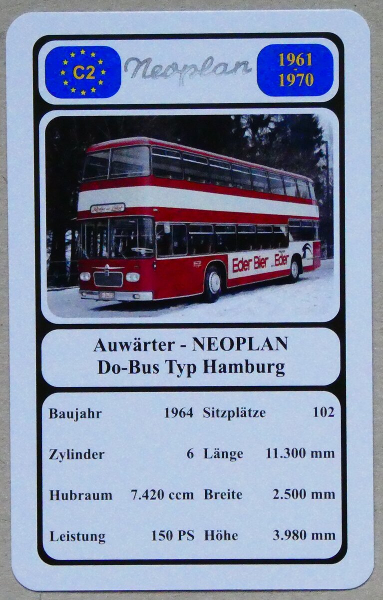(279'128) - Quartett-Spielkarte mit Auw�rter - NEOPLAN Do-Bus Typ Hamburg von 1964 am 17. August 2025 in Thun 