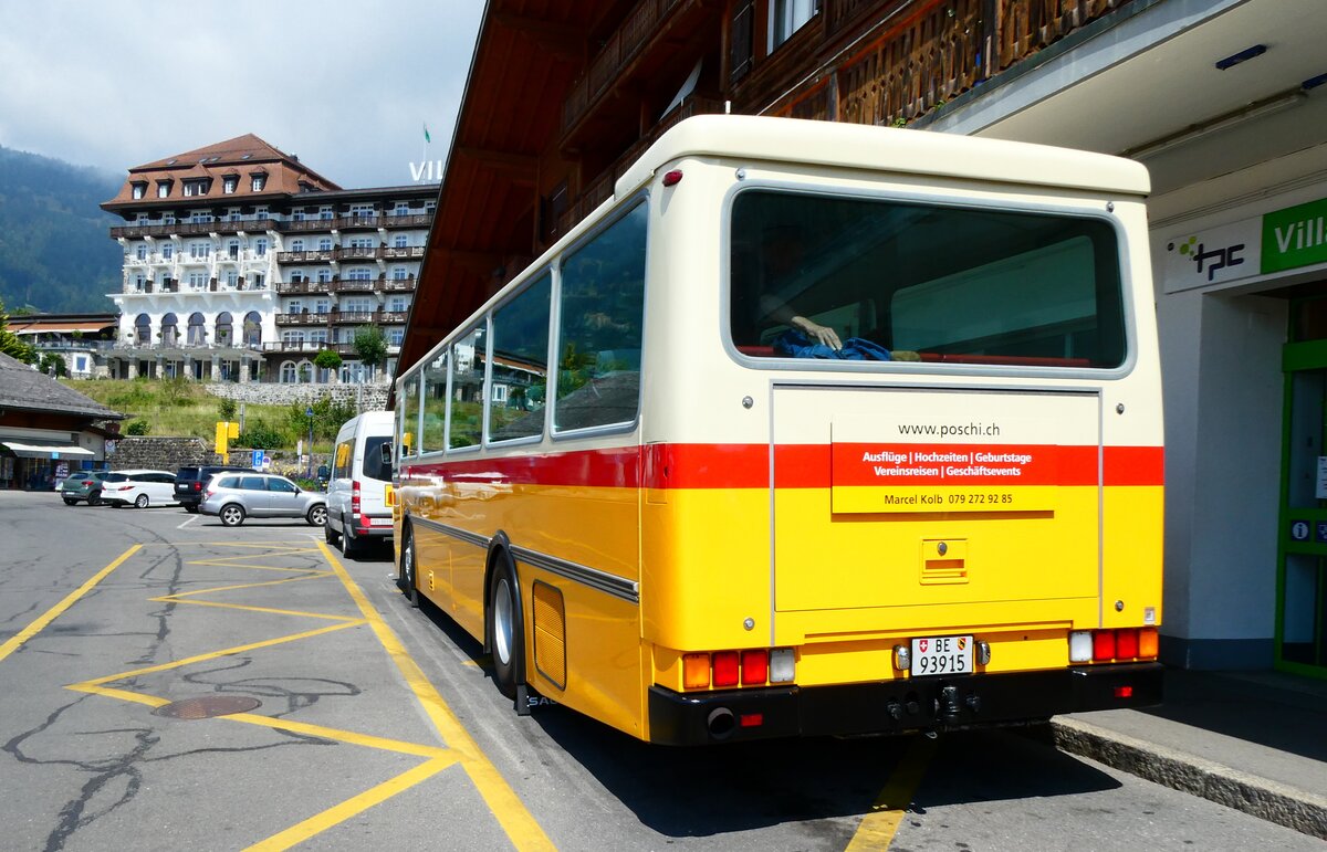 (279'180) - Kolb, Grasswil - Nr. 3/BE 93'915 - Saurer/R&J (ex Schmocker, Stechelberg Nr. 3/PID 2409; ex Schmocker, Stechelberg Nr. 1; ex Gertsch, Stechelberg Nr. 1) am 17. August 2025 beim Bahnhof Villars-sur-Ollon