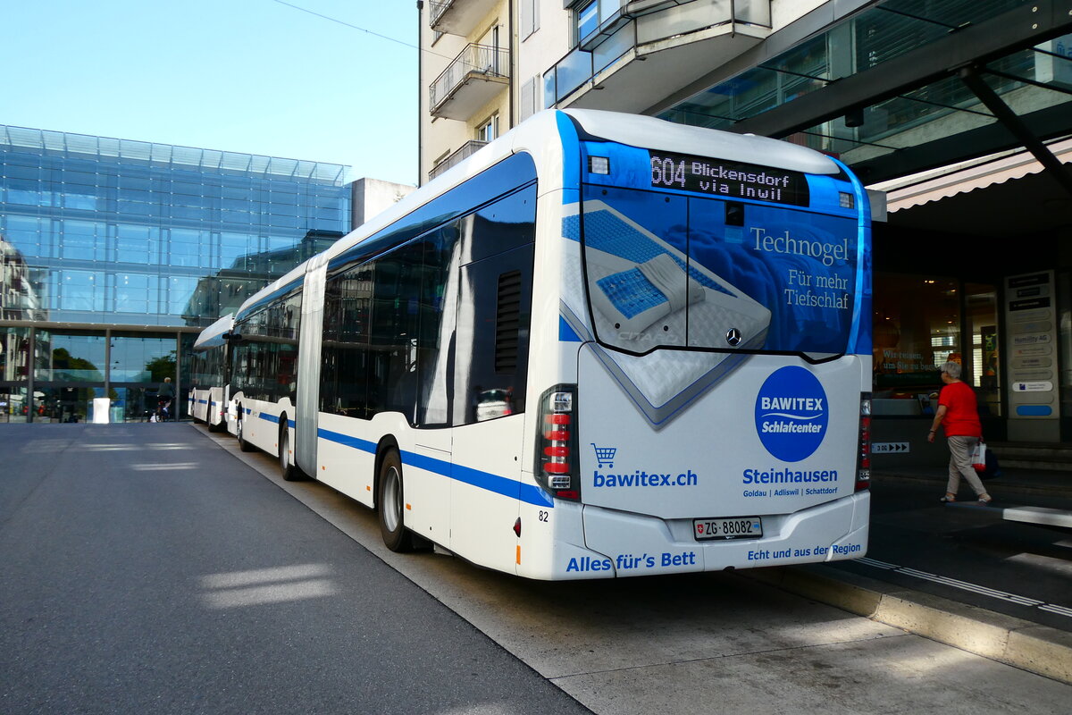 (279'407) - ZVB Zug - Nr. 82/ZG 88'082 - eMercedes am 26. August 2025 beim Bahnhof Zug