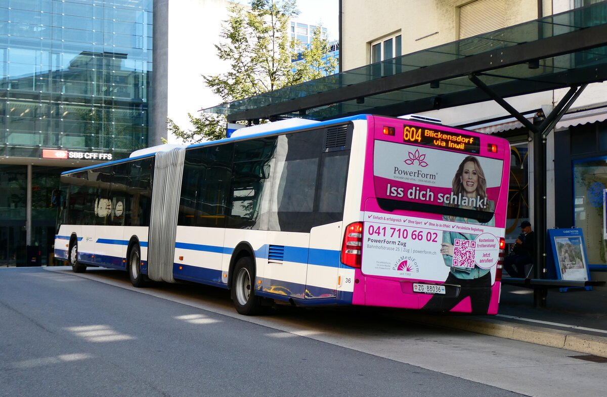 (279'442) - ZVB Zug - Nr. 36/ZG 88'036 - Mercedes am 26. August 2025 beim Bahnhof Zug