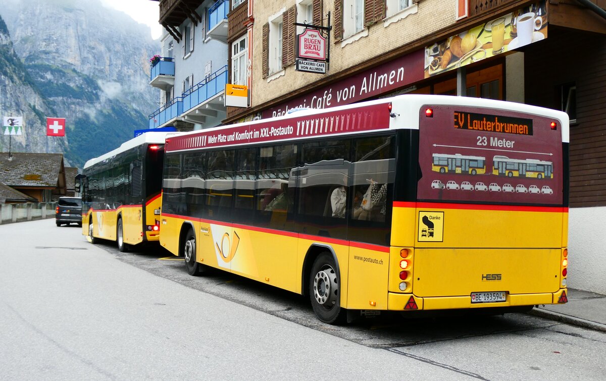 (279'480) - PostAuto Bern - BE 193'594/PID 5501 - Lanz+Marti/Hess (ex Klopfstein, Laupen) am 28. August 2025 beim Bahnhof Lauterbrunnen