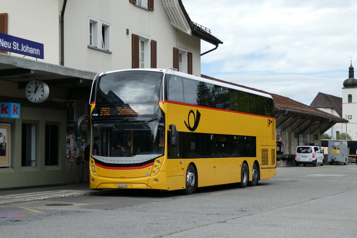 (279'539) - PostAuto Ostschweiz - SG 445'309/PID 11'036 - Alexander Dennis (ex CarPostal Ouest NE 154'830; ex PostAuto Ostschweiz SG 445'309) am 29. August 2025 beim Bahnhof Nesslau-Neu St. Johann