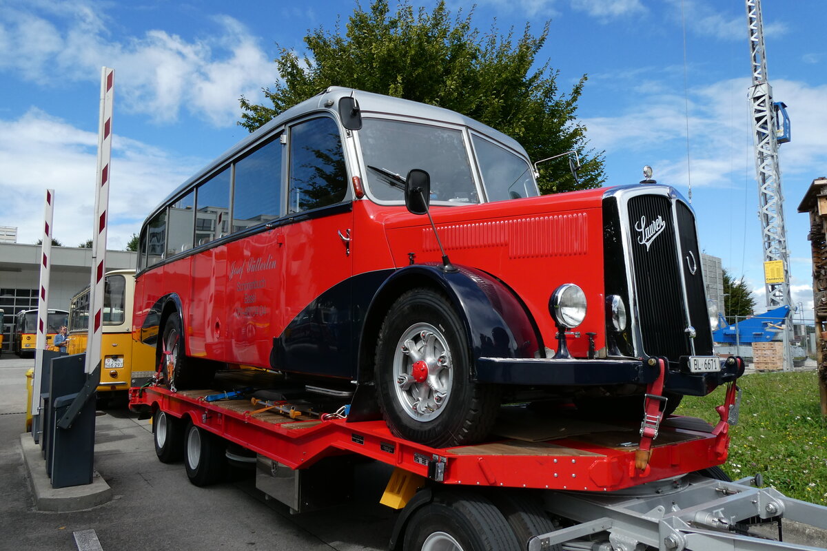 (279'690) - S�tterlin, Sch�nenbuch - BL 6671 - Saurer/Gangloff (ex Geiger, Adelboden Nr. 11; ex P 23'100; ex P 2153) am 30. August 2025 in Oberkirch, CAMPUS Sursee
