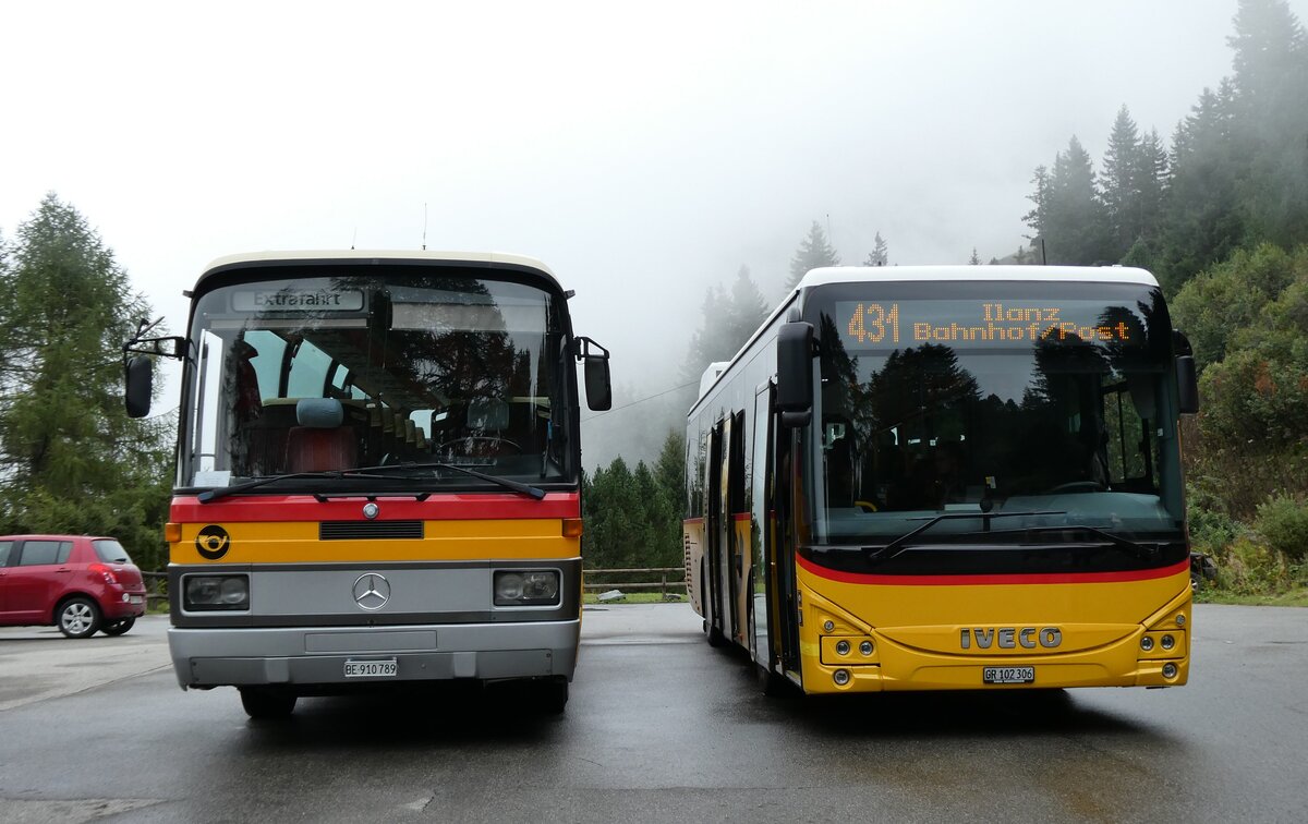(280'152) - Buzzi, Bern - BE 910'789 - Mercedes (ex Mattli, Wassen/PID 2295) +PostAuto Graub�nden GR 102'306/PID 12'012 - Iveco (ex Nr. 6) am 9. September 2025 in Vals, Zervreila