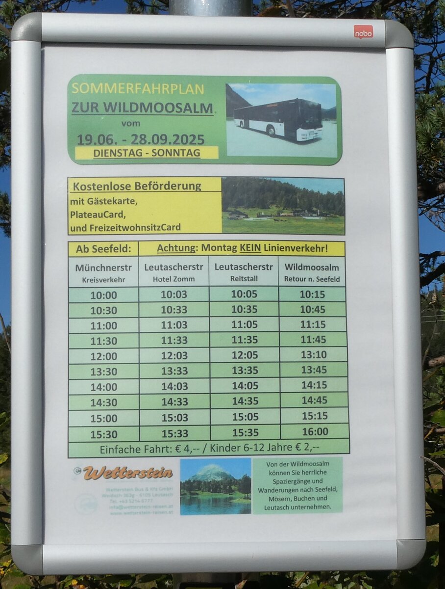 (280'514) - Wetterstein-Fahrplan ab Seefeld, Wildmoosalm nach Seefeld, M�nchnerstr. Kreisverkehr am 18. September 2025 in Seefeld, Wildmoosalm