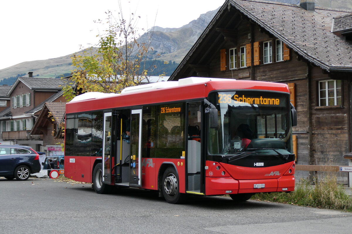 (280'932) - AFA Adelboden - Nr. 55/BE 611'055 - Scania/Hess am 3. Oktober 2025 in Adelboden, Vorschwand