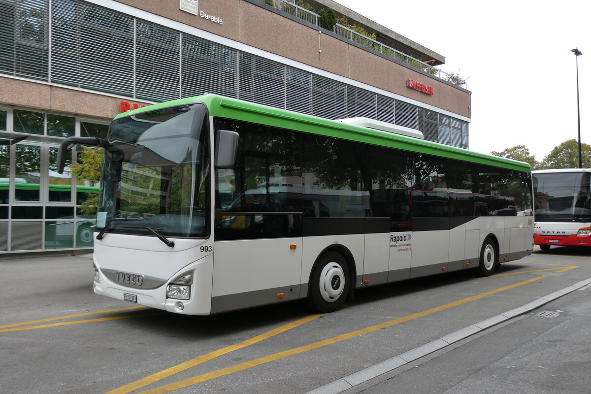 (281'254) - Rapold, Rheinau - Nr. 993/FR 153'993 - Iveco (ex PostBus/A) am 11. Oktober 2025 beim Bahnhof Yverdon