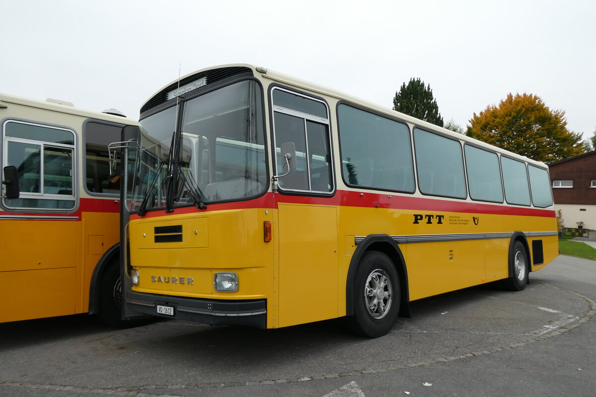 (281'315) - Riviera Carburant Lavage, St-L�gier - VD 1612 - Saurer/R&J (ex Fischer, D-Weilheim; ex ZVB Zug Nr. 141; ex ZVB Zug Nr. 41; ex P 24'354) am 12. Oktober 2025 in Schwarzenberg, R�ssli