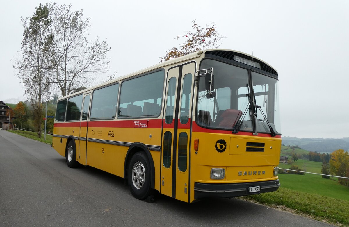 (281'334) - Huber, Oberkirch - LU 49'699 - Saurer/R&J (ex Frigg, Zernez; ex P 24'283) am 12. Oktober 2025 in Schwarzenberg, R�ssli