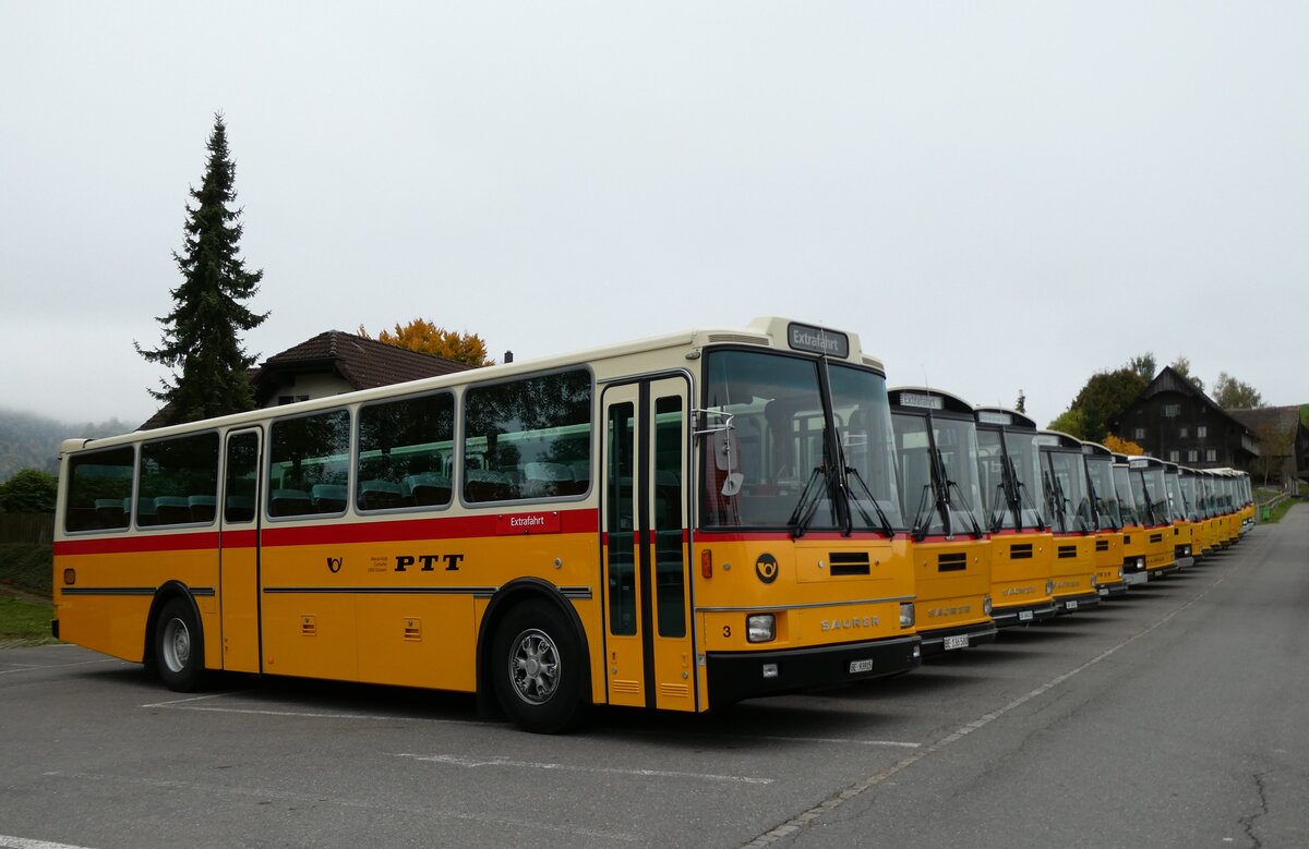 (281'341) - Kolb, Grasswil - Nr. 3/BE 93'915 - Saurer/R&J (ex Schmocker, Stechelberg Nr. 3/PID 2409; ex Schmocker, Stechelberg Nr. 1; ex Gertsch, Stechelberg Nr. 1) am 12. Oktober 2025 in Schwarzenberg, R�ssli