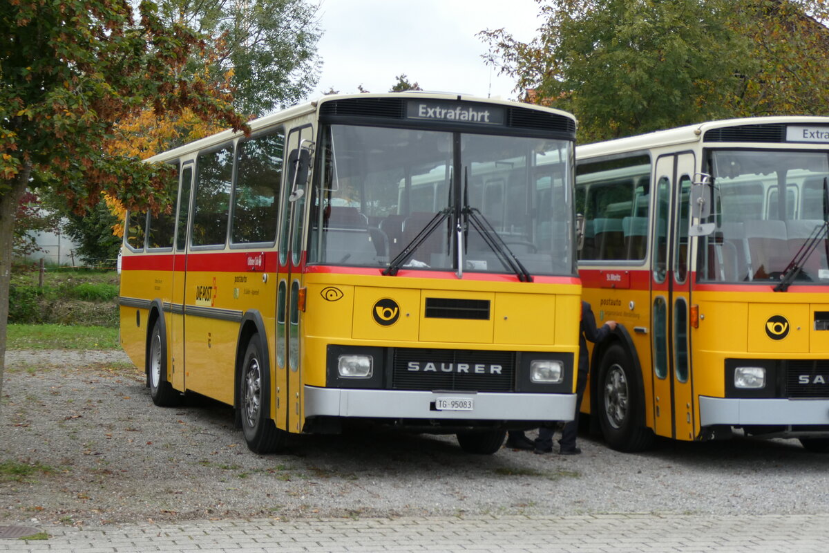 (281'419) - Oldtimer Club Saurer, Arbon - TG 95'083 - Saurer/T�scher (ex Schwizer, Goldach Nr. 2) am 12. Oktober 2025 in Hitzkich, Interkantonale Polizeischule