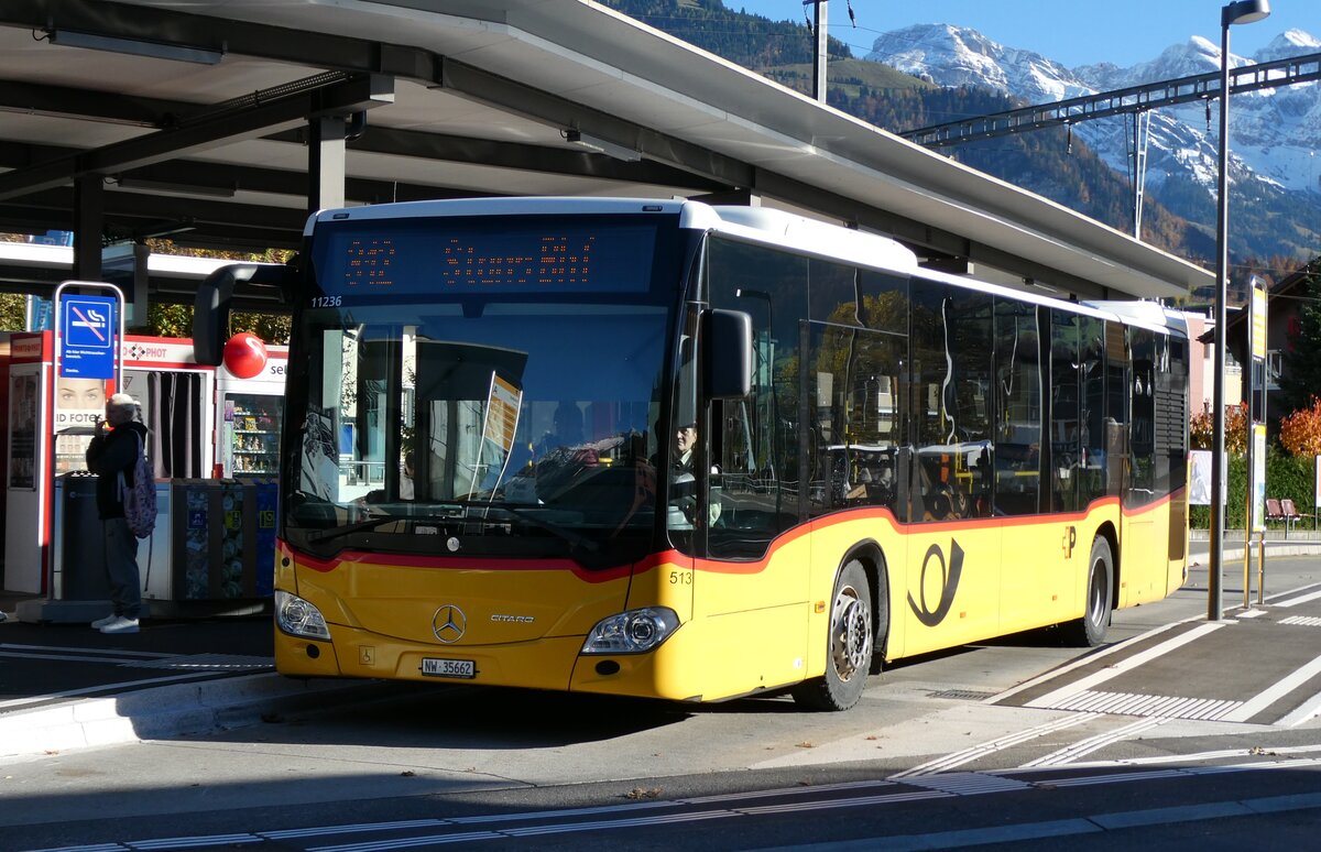 (281'878) - PostAuto Zentralschweiz - Nr. 513/NW 35'662/PID 11'236 - Mercedes (ex H�fliger, Sursee Nr. 32) am 28. Oktober 2025 beim Bahnhof Sarnen